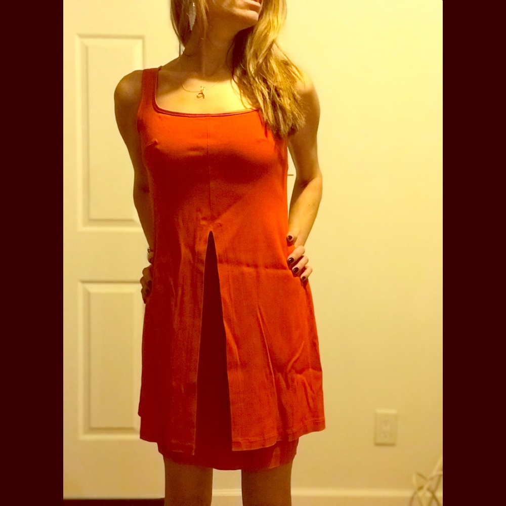 Vintage 1990’s Capucine Puerari orange layered summer dress. Size 6. EUC